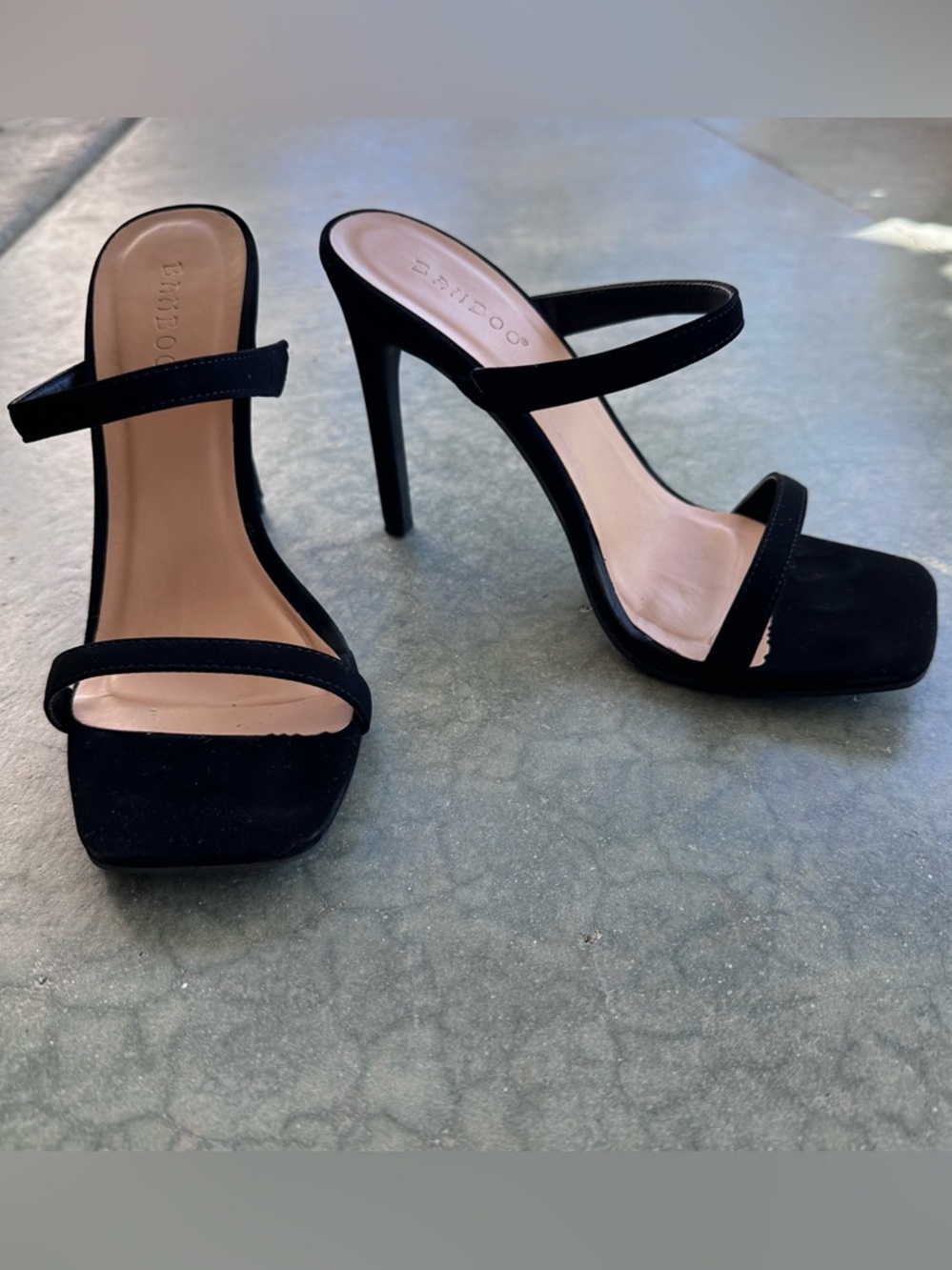 Bamboo Black Strappy High Heel Mules
